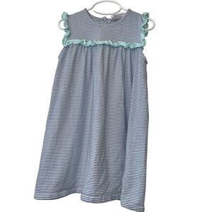 Jelly Bean Blue and White Striped dress teal ruffle sz 5